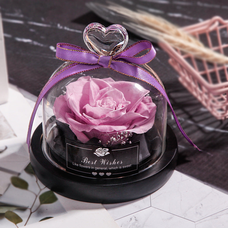 Valentine's Day Eternal Real Rose Home Decor With LED In Glass