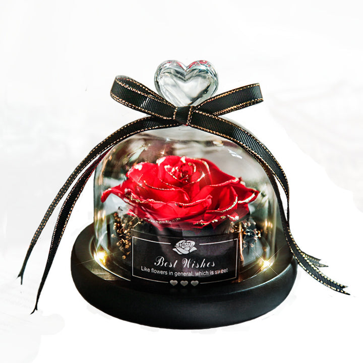 Valentine's Day Eternal Real Rose Home Decor With LED In Glass