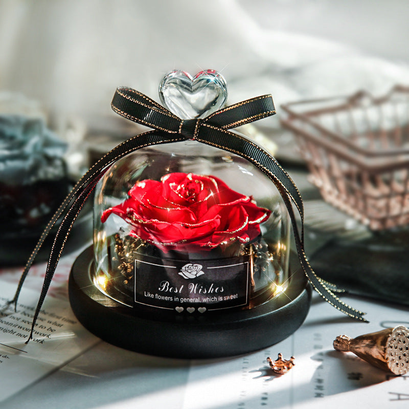 Valentine's Day Eternal Real Rose Home Decor With LED In Glass