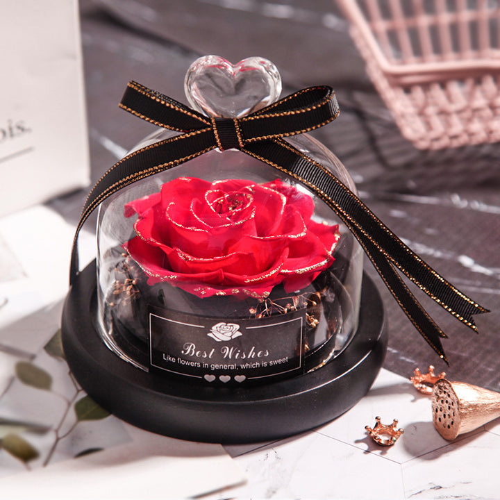 Valentine's Day Eternal Real Rose Home Decor With LED In Glass