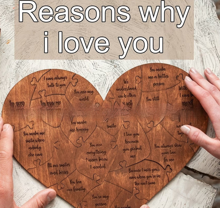 Reasons Why I Love You Wooden Heart Puzzle Valentine's Day Gift