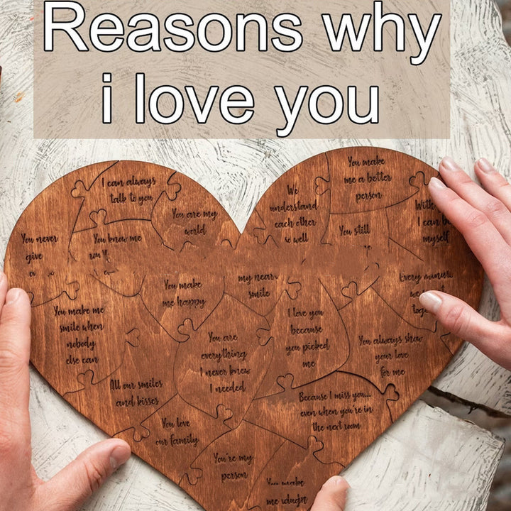 Reasons Why I Love You Wooden Heart Puzzle Valentine's Day Gift