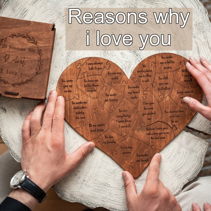 Reasons Why I Love You Wooden Heart Puzzle Valentine's Day Gift